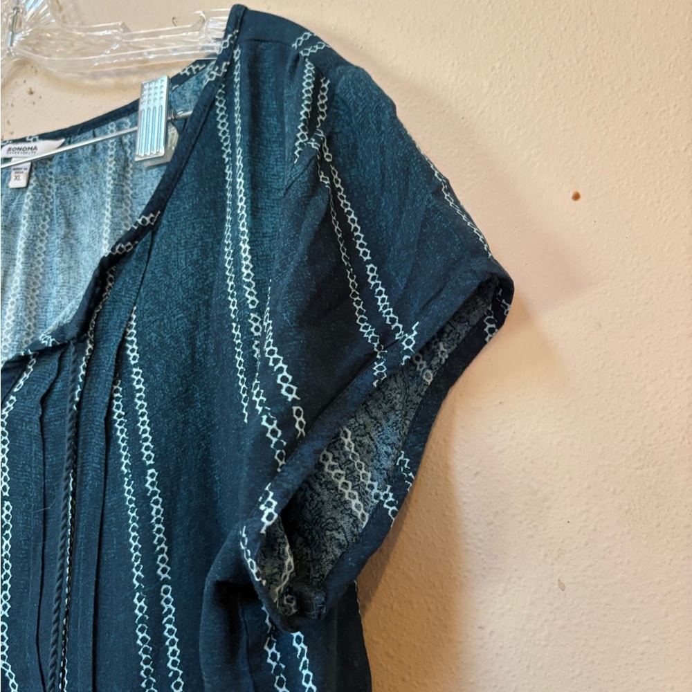 Sonoma Boho Tassel Top XL Blue Rayon Peasant Blouse Lightweight Spring - Picture 4 of 6